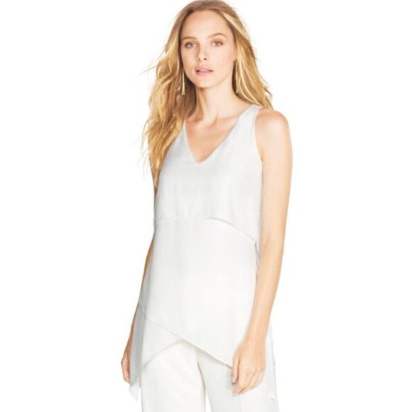 WHBM/White House Black Market Petal Back Tiered Tunic Sz XXS Crema White 254C - Picture 9 of 11